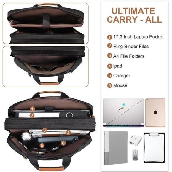 Convertible laptop backpack messenger briefcase computer bag travel work busines - Picture 3 of 7